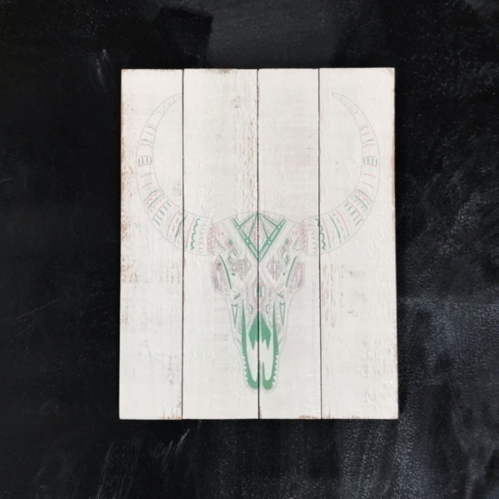 Rustic Boho Animal Skull White Wood Art